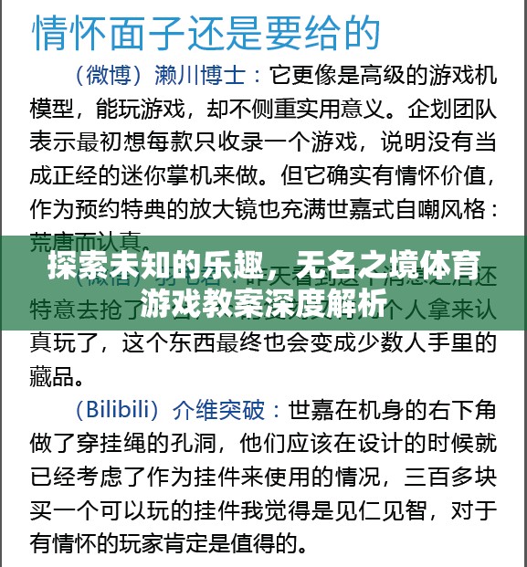 探索未知，深度解析無名之境體育游戲教案的樂趣與挑戰(zhàn)